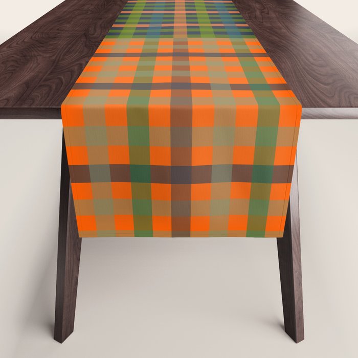 Gingham Patchwork Checkered Plaid Pattern Green Blue Orange Table Runner Gallery Image 1