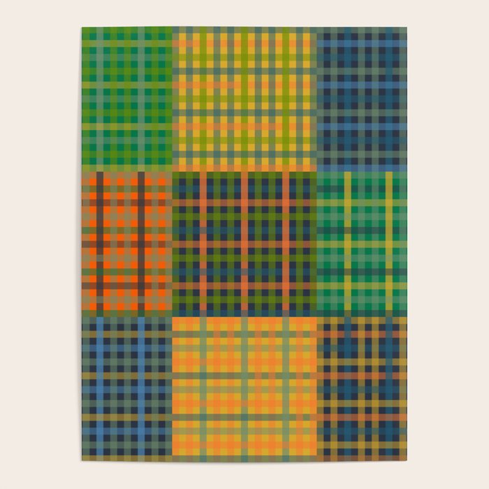 Gingham Patchwork Checkered Plaid Pattern Green Blue Orange Poster Gallery Image 4