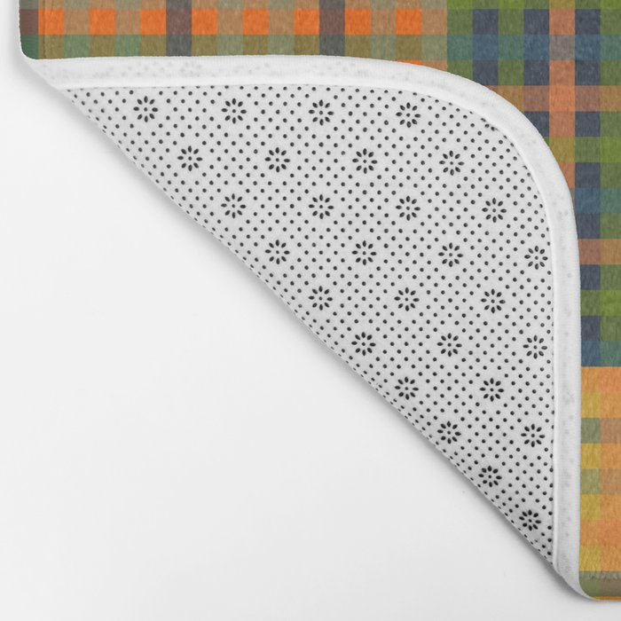 Gingham Patchwork Checkered Plaid Pattern Green Blue Orange Bath Mat Gallery Image 2
