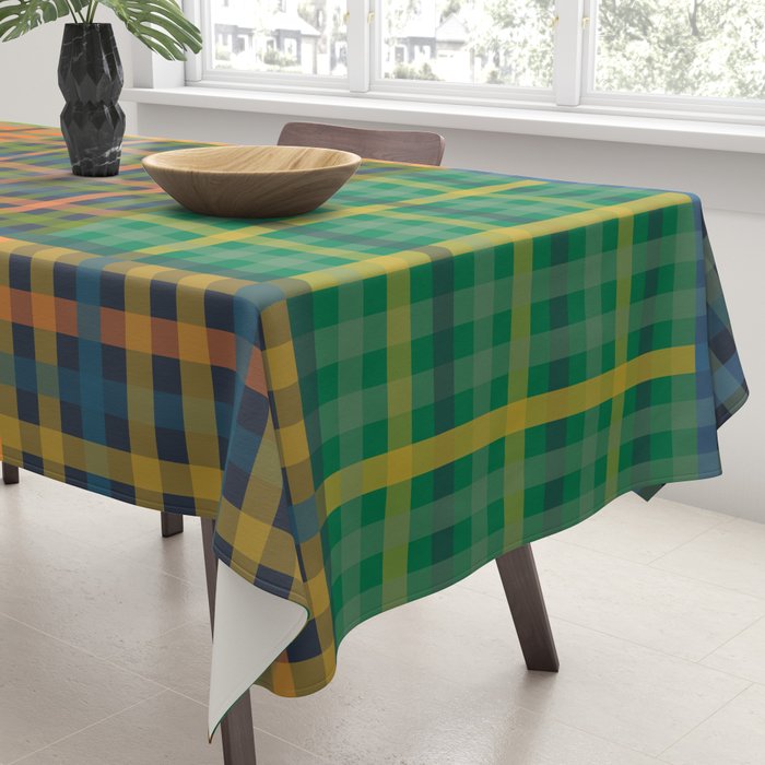 Gingham Patchwork Checkered Plaid Pattern Green Blue Orange Tablecloth Gallery Image 3