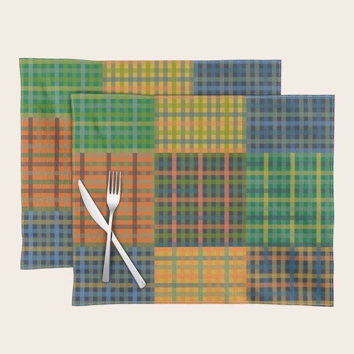 Gingham Patchwork Checkered Plaid Pattern Green Blue Orange Placemat Gallery Image 1