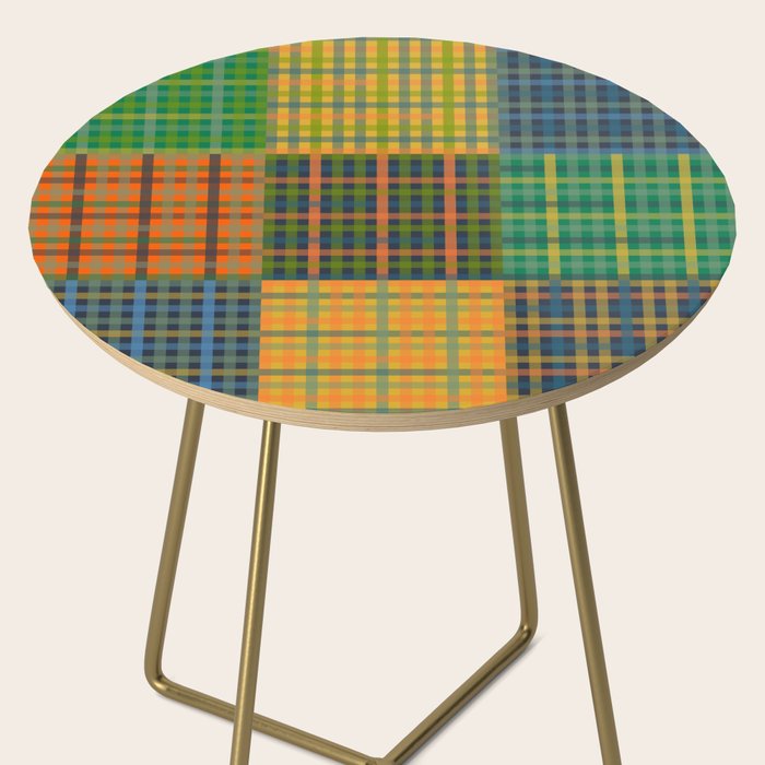 Gingham Patchwork Checkered Plaid Pattern Green Blue Orange Side Table Gallery Image 2