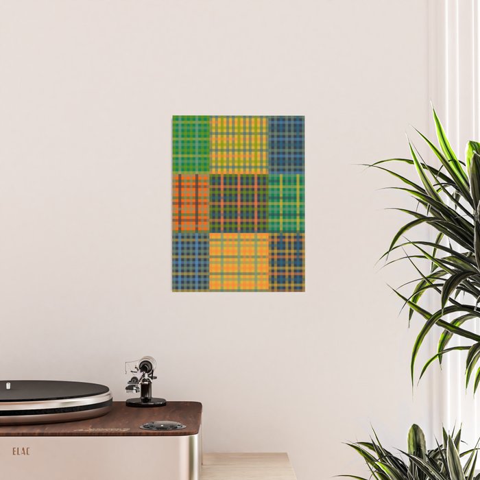 Gingham Patchwork Checkered Plaid Pattern Green Blue Orange Poster Gallery Image 2