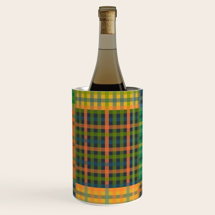 Gingham Patchwork Checkered Plaid Pattern Green Blue Orange Wine Chiller Gallery Image 1