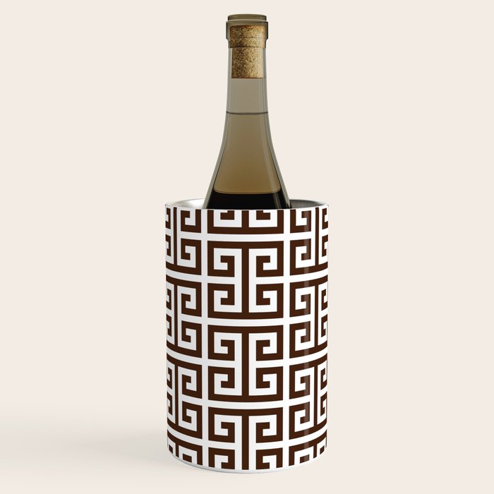 Dark Brown and White Greek Key Pattern Wine Chiller Gallery Image 1