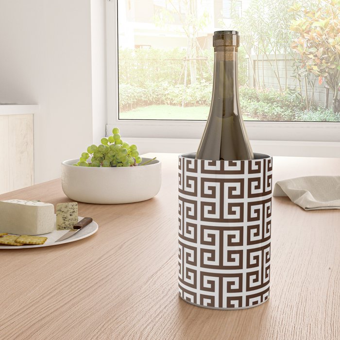 Dark Brown and White Greek Key Pattern Wine Chiller Gallery Image 4