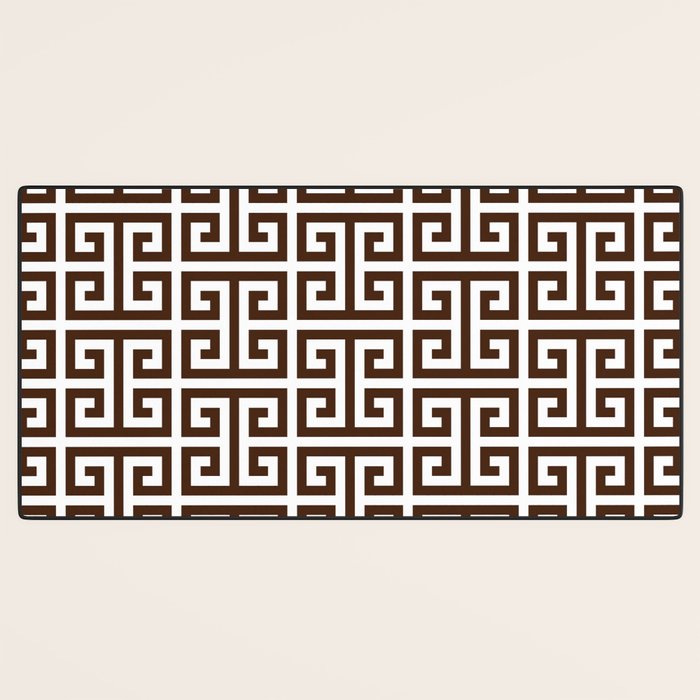 Dark Brown and White Greek Key Pattern Desk Mat Gallery Image 3
