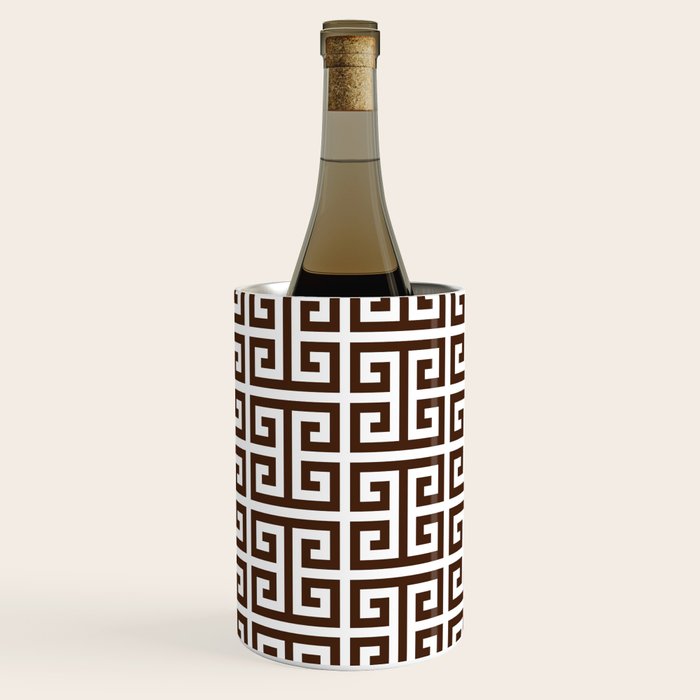 Dark Brown and White Greek Key Pattern Wine Chiller Gallery Image 3