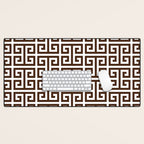 Dark Brown and White Greek Key Pattern Desk Mat Gallery Image 1