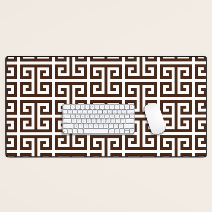 Dark Brown and White Greek Key Pattern Desk Mat Gallery Image 1