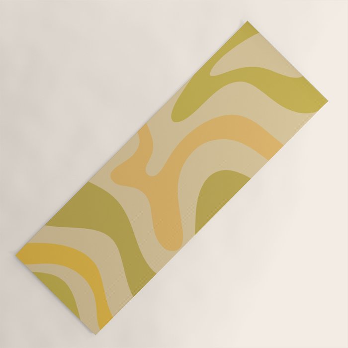 Retro Liquid Swirl Abstract Pattern Square Avocado Lemon Yoga Mat Gallery Image 1