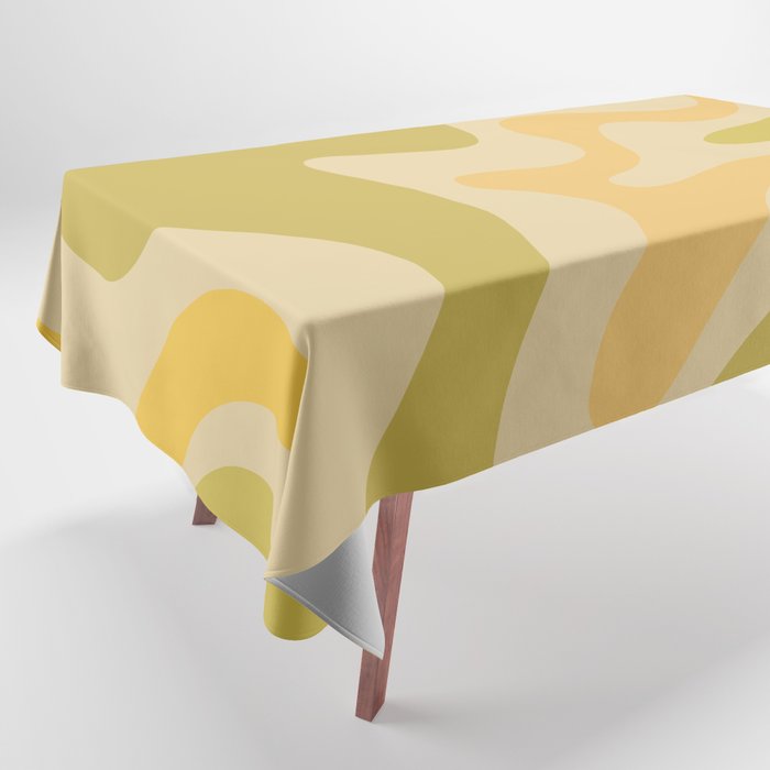 Retro Liquid Swirl Abstract Pattern Square Avocado Lemon Tablecloth Gallery Image 1