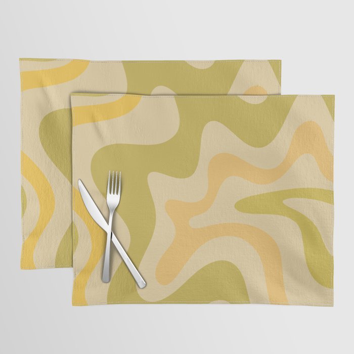 Retro Liquid Swirl Abstract Pattern Square Avocado Lemon Placemat Gallery Image 1