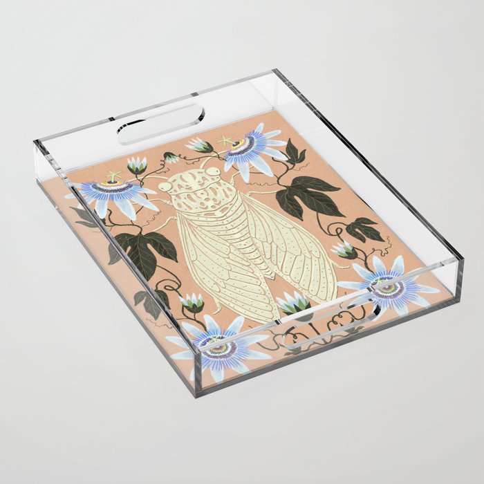 Cicada and Passionflower Acrylic Tray Gallery Image 1