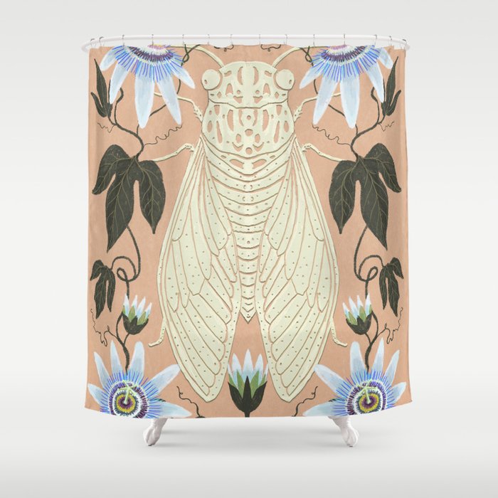 Cicada and Passionflower Shower Curtain Gallery Image 1