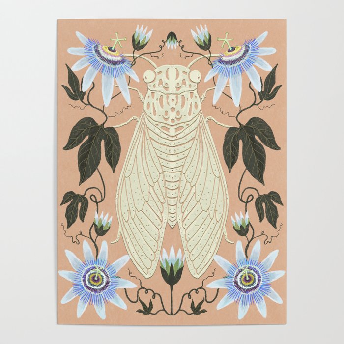 Cicada and Passionflower Poster Gallery Image 1