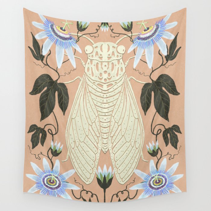 Cicada and Passionflower Wall Tapestry Gallery Image 1