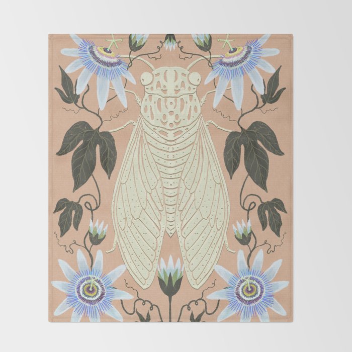 Cicada and Passionflower Throw Blanket Gallery Image 2