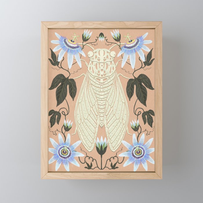 Cicada and Passionflower Mini Art Print Gallery Image 1