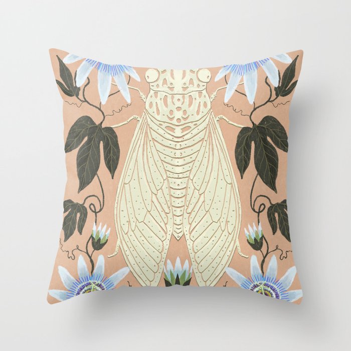 Cicada and Passionflower Throw Pillow Gallery Image 6