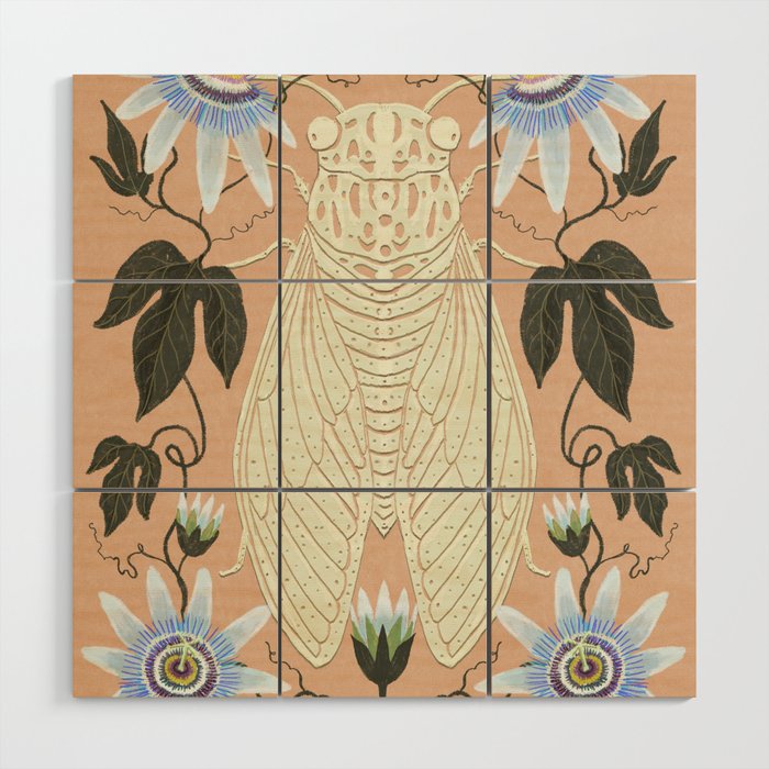 Cicada and Passionflower Wood Wall Art Gallery Image 1