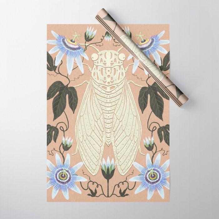Cicada and Passionflower Wrapping Paper Gallery Image 1