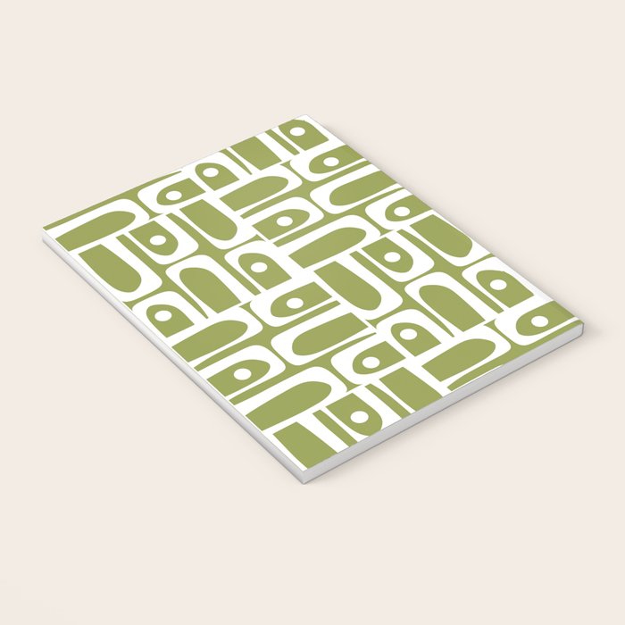 Mid Century Modern Piquet Multi Geometric Pattern in Mid Mod Martini Olive Green and White Notebook Gallery Image 3