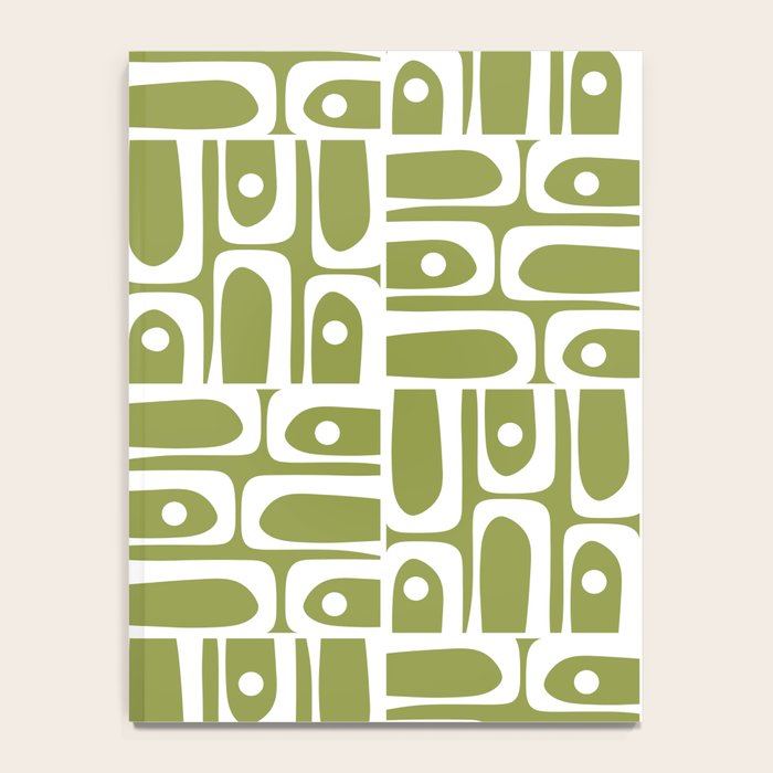 Mid Century Modern Piquet Multi Geometric Pattern in Mid Mod Martini Olive Green and White Notebook Gallery Image 4