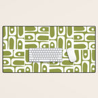 Mid Century Modern Piquet Multi Geometric Pattern in Mid Mod Martini Olive Green and White Desk Mat Gallery Image 1