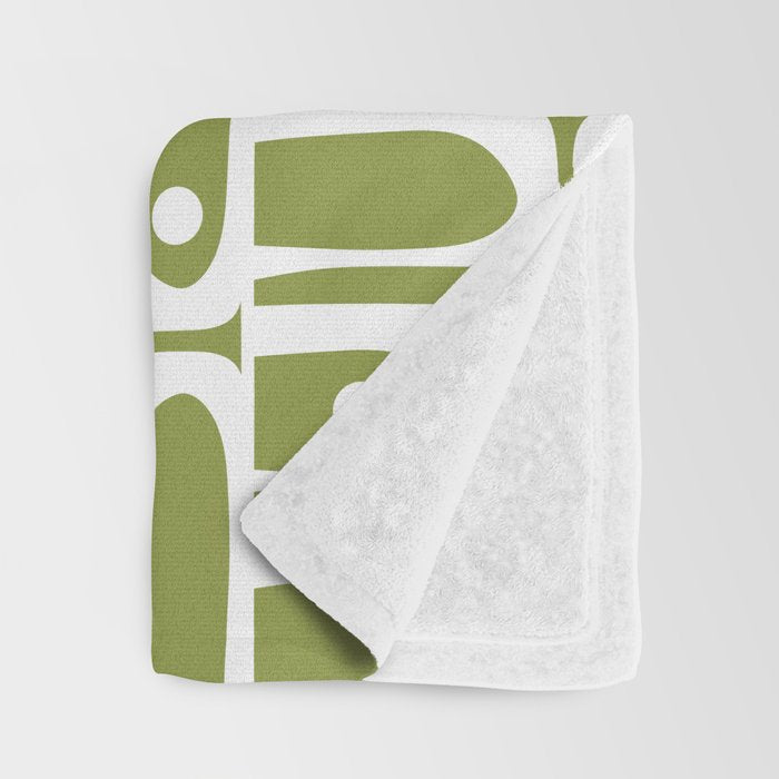 Mid Century Modern Piquet Multi Geometric Pattern in Mid Mod Martini Olive Green and White Throw Blanket Gallery Image 3