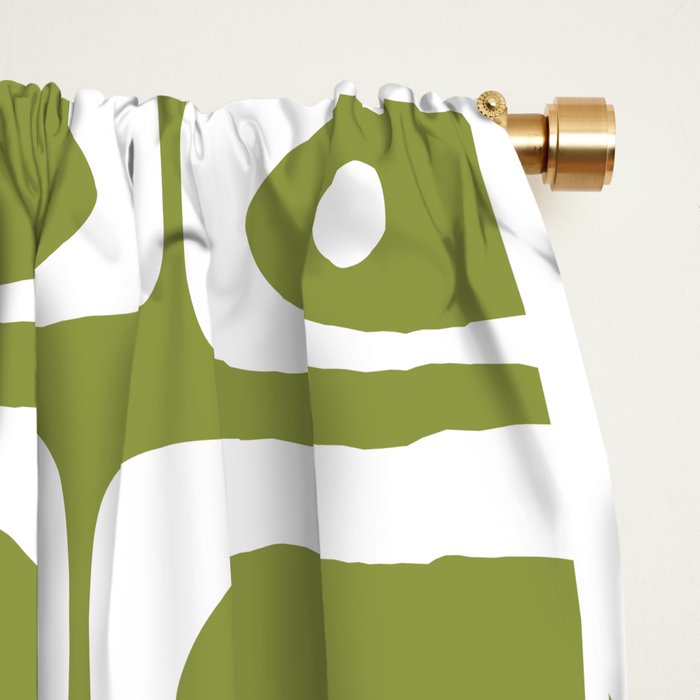 Mid Century Modern Piquet Multi Geometric Pattern in Mid Mod Martini Olive Green and White Window Curtain Gallery Image 2