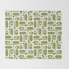 Mid Century Modern Piquet Multi Geometric Pattern in Mid Mod Martini Olive Green and White Throw Blanket Gallery Image 2