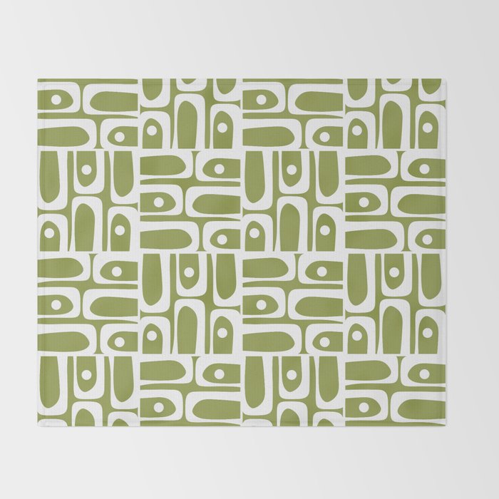 Mid Century Modern Piquet Multi Geometric Pattern in Mid Mod Martini Olive Green and White Throw Blanket Gallery Image 2
