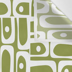 Mid Century Modern Piquet Multi Geometric Pattern in Mid Mod Martini Olive Green and White Wall Tapestry Gallery Image 3