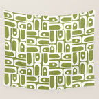 Mid Century Modern Piquet Multi Geometric Pattern in Mid Mod Martini Olive Green and White Wall Tapestry Gallery Image 4