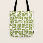 Mid Century Modern Piquet Multi Geometric Pattern in Mid Mod Martini Olive Green and White Tote Bag Gallery Image 1