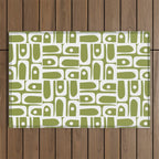 Mid Century Modern Piquet Multi Geometric Pattern in Mid Mod Martini Olive Green and White Outdoor Rug Gallery Image 1