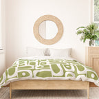 Mid Century Modern Piquet Multi Geometric Pattern in Mid Mod Martini Olive Green and White Duvet Cover Gallery Image 3
