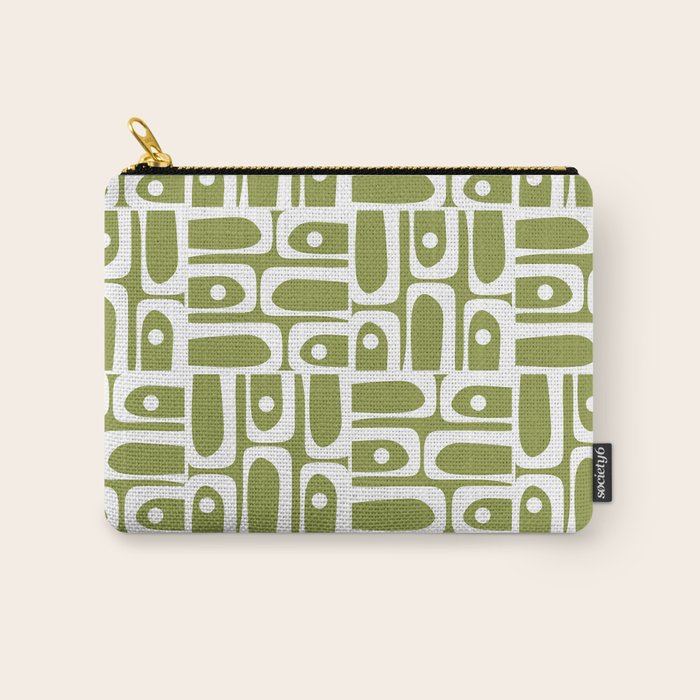 Mid Century Modern Piquet Multi Geometric Pattern in Mid Mod Martini Olive Green and White Carry All Pouch Gallery Image 1