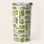 Mid Century Modern Piquet Multi Geometric Pattern in Mid Mod Martini Olive Green and White Travel Mug Gallery Image 2