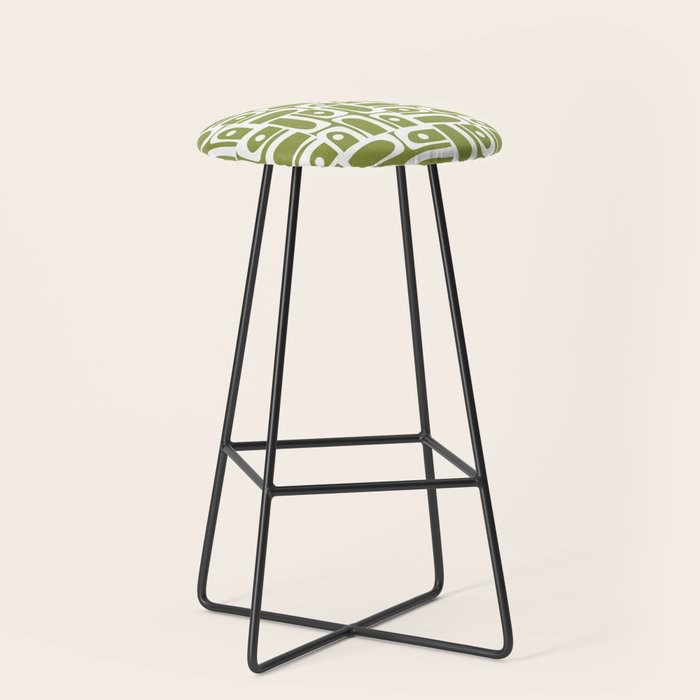 Mid Century Modern Piquet Multi Geometric Pattern in Mid Mod Martini Olive Green and White Stool Gallery Image 1