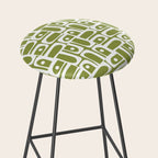 Mid Century Modern Piquet Multi Geometric Pattern in Mid Mod Martini Olive Green and White Stool Gallery Image 2