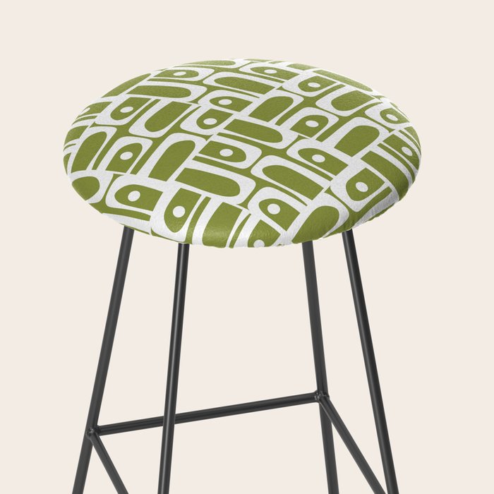 Mid Century Modern Piquet Multi Geometric Pattern in Mid Mod Martini Olive Green and White Stool Gallery Image 2