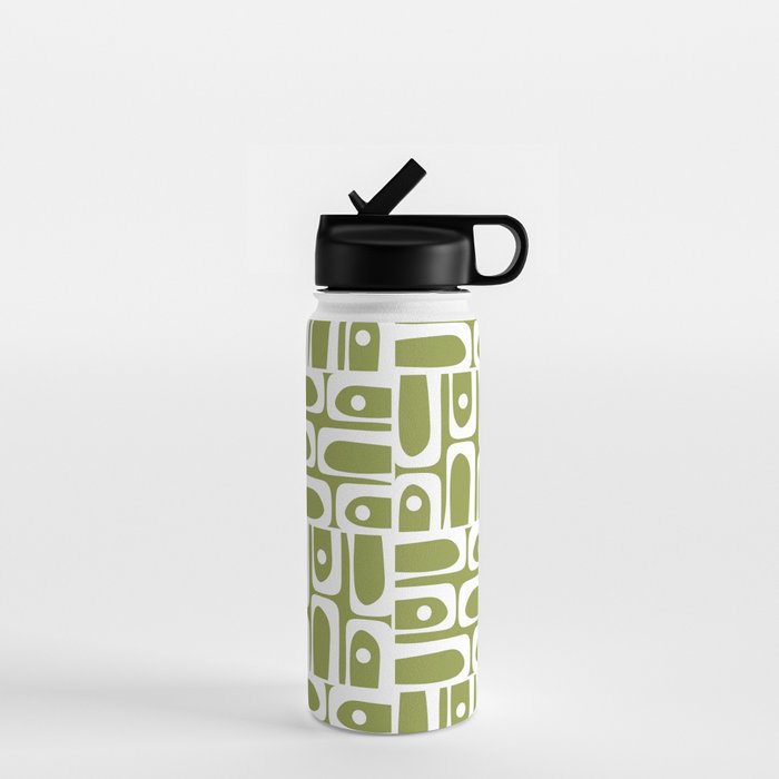 Mid Century Modern Piquet Multi Geometric Pattern in Mid Mod Martini Olive Green and White Water Bottle Gallery Image 1