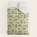 Mid Century Modern Piquet Multi Geometric Pattern in Mid Mod Martini Olive Green and White Comforter Gallery Image 6