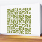 Mid Century Modern Piquet Multi Geometric Pattern in Mid Mod Martini Olive Green and White Wall Mural Gallery Image 2