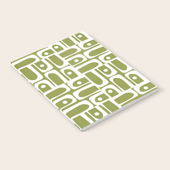 Mid Century Modern Piquet Multi Geometric Pattern in Mid Mod Martini Olive Green and White Notebook Gallery Image 2