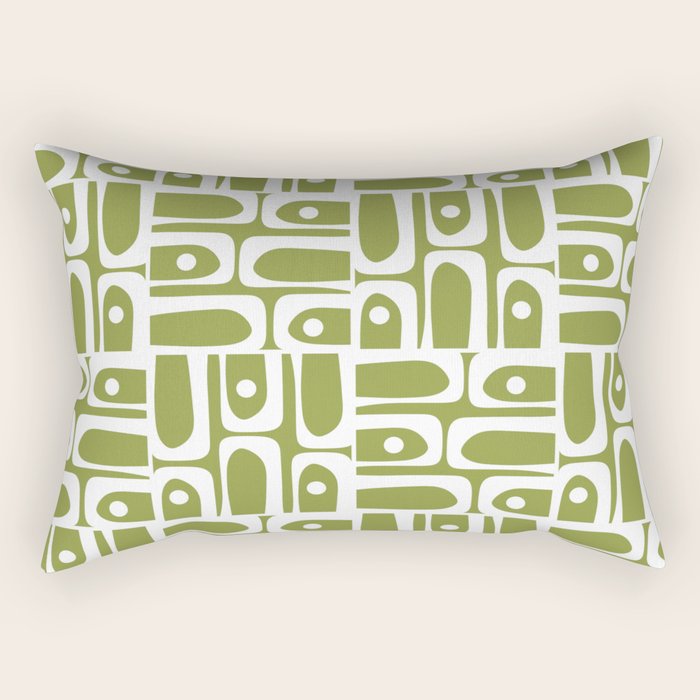 Mid Century Modern Piquet Multi Geometric Pattern in Mid Mod Martini Olive Green and White Rectangular Pillow Gallery Image 1