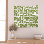 Mid Century Modern Piquet Multi Geometric Pattern in Mid Mod Martini Olive Green and White Wall Tapestry Gallery Image 2