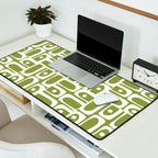 Mid Century Modern Piquet Multi Geometric Pattern in Mid Mod Martini Olive Green and White Desk Mat Gallery Image 2